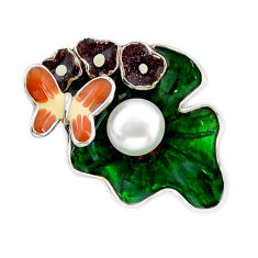 2.54cts green yellow orange brown enamel white pearl 925 silver pendant y65011