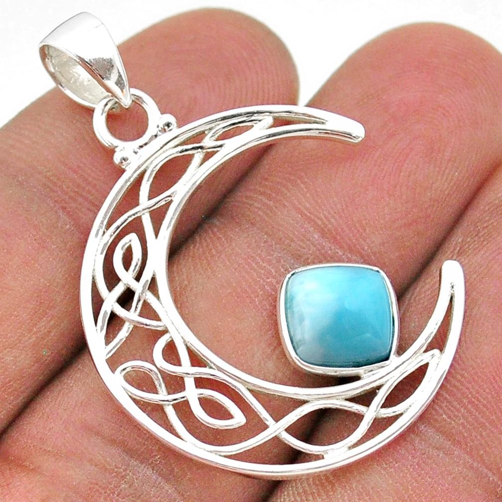 3.46cts half moon natural blue larimar 925 sterling silver pendant t43269