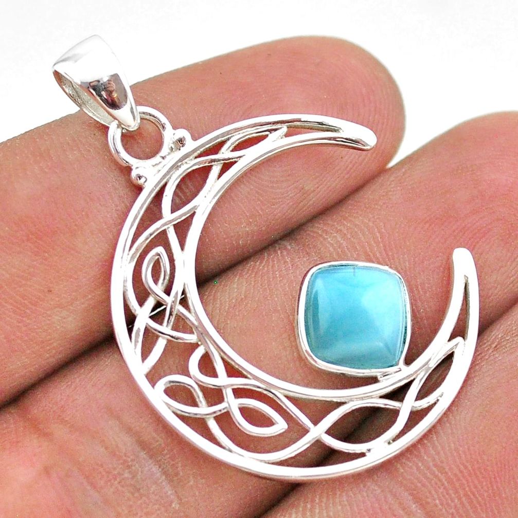 2.90cts half moon natural blue larimar 925 sterling silver pendant t43283