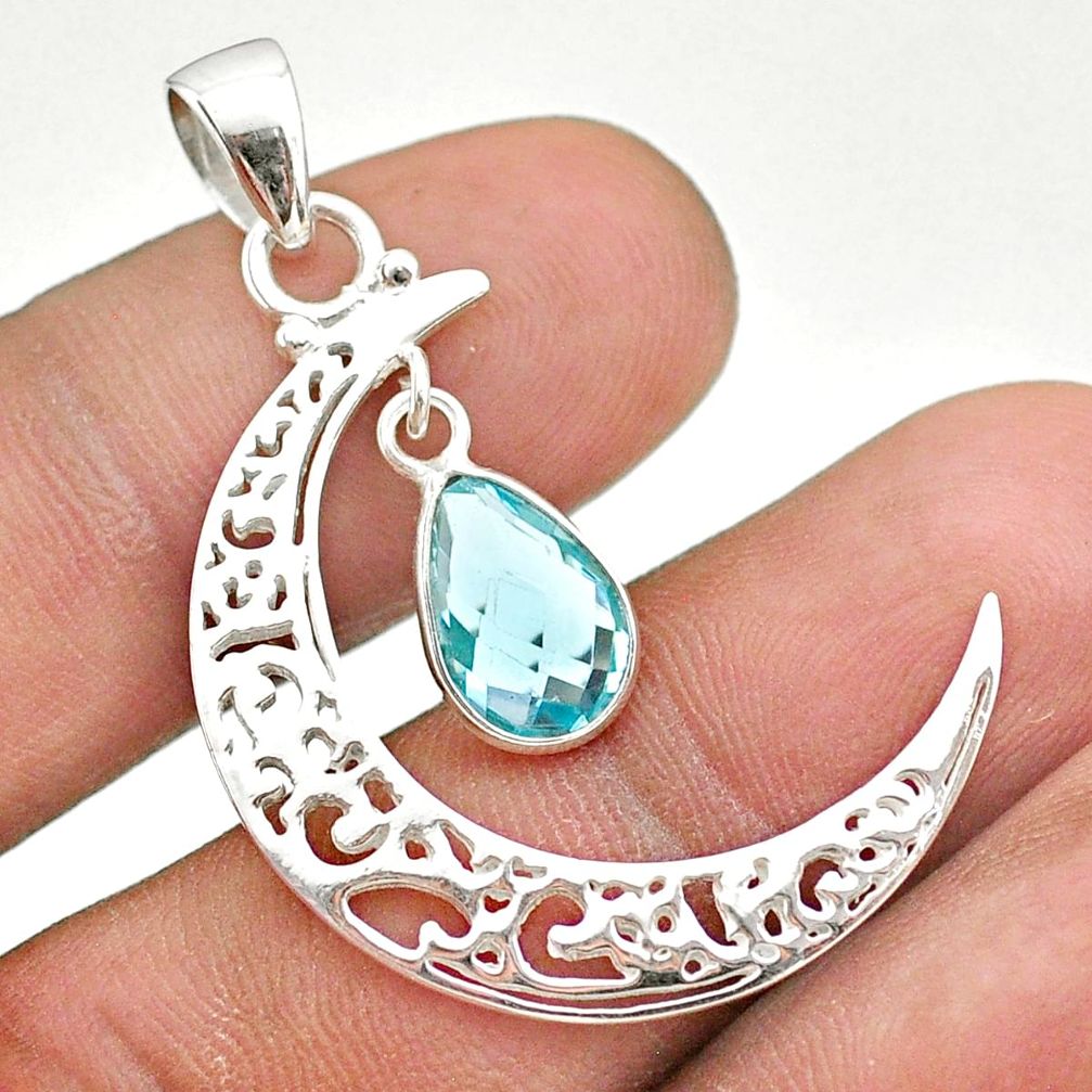 2.44cts half moon natural blue topaz 925 sterling silver pendant jewelry t43474
