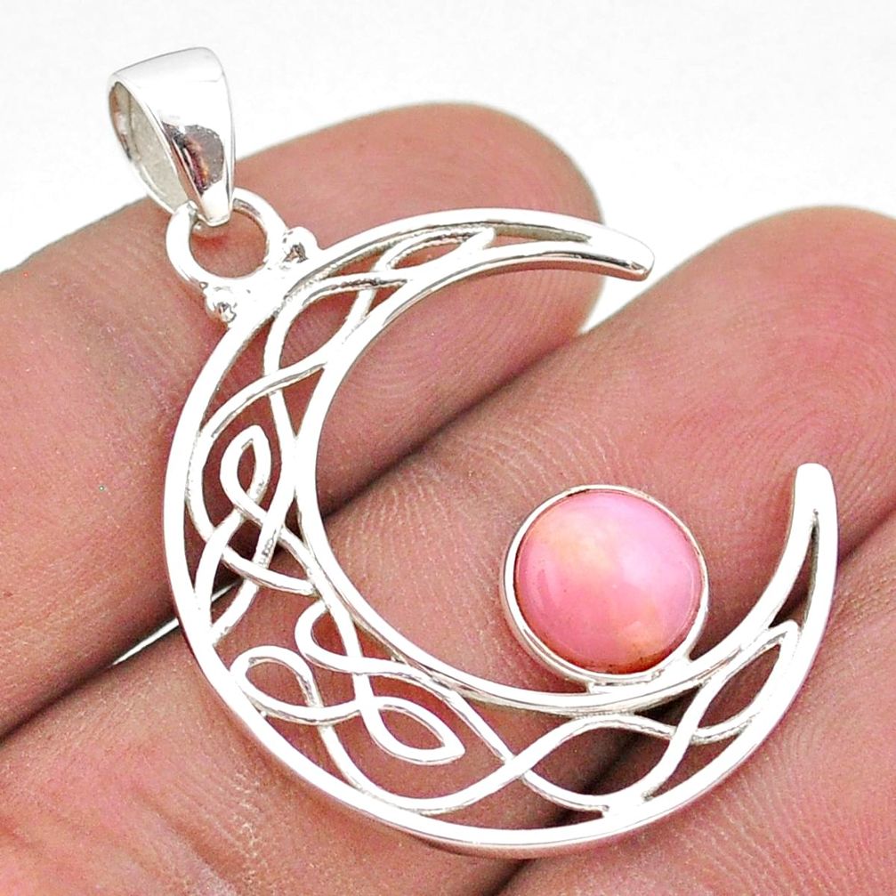 2.92cts half moon natural pink opal 925 sterling silver pendant jewelry t43278