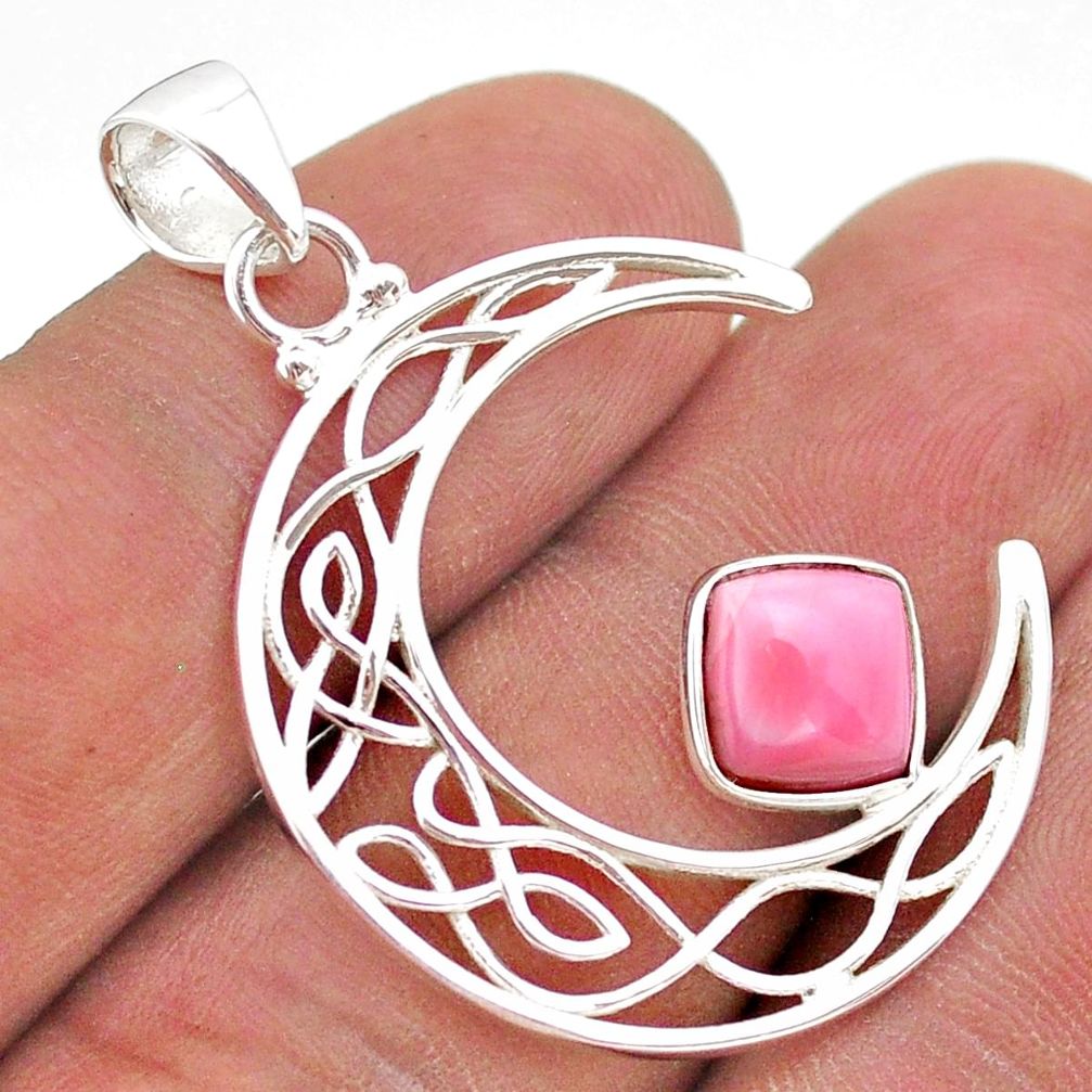 3.26cts half moon natural pink opal 925 sterling silver pendant jewelry t43293