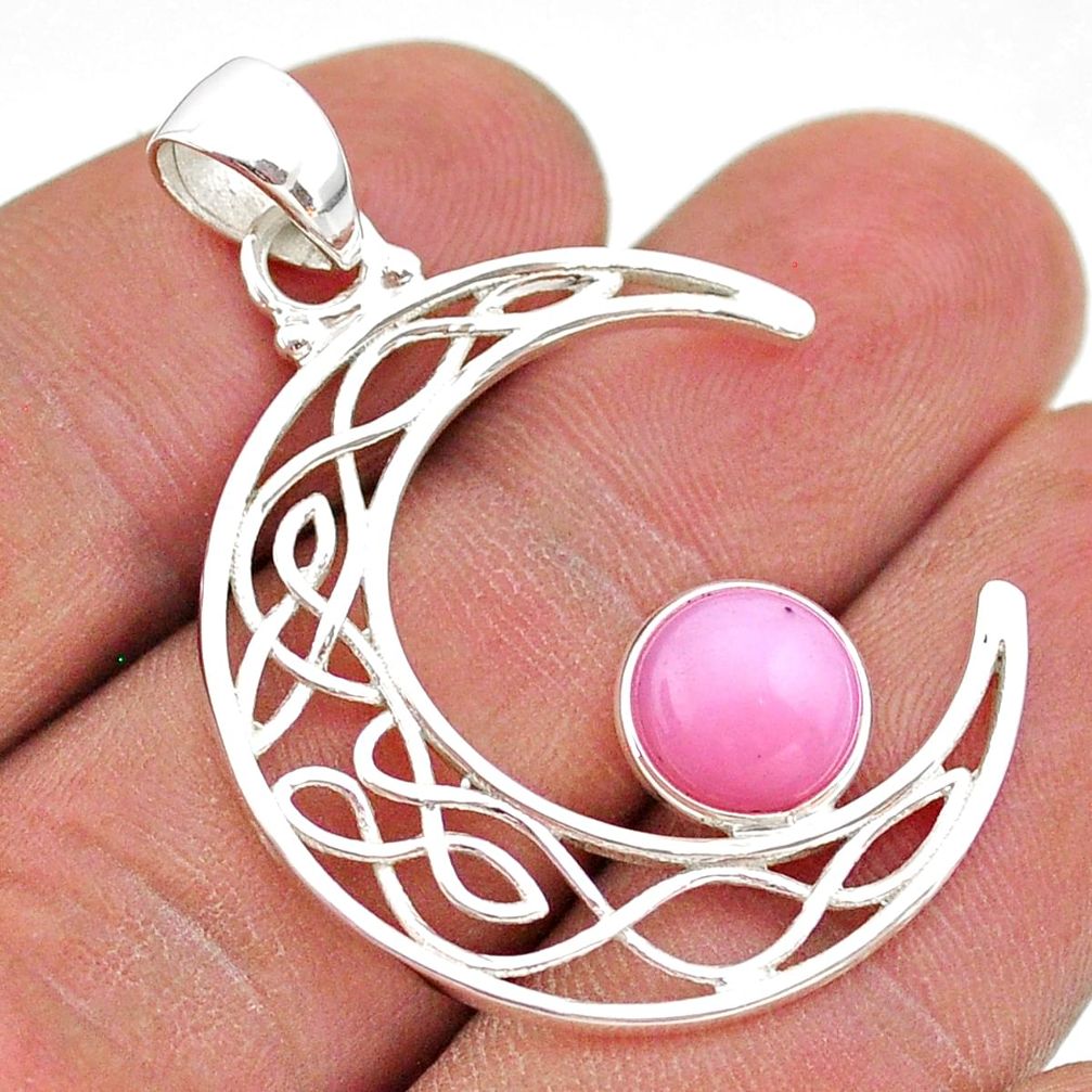 2.90cts half moon natural pink opal 925 sterling silver pendant jewelry t43295