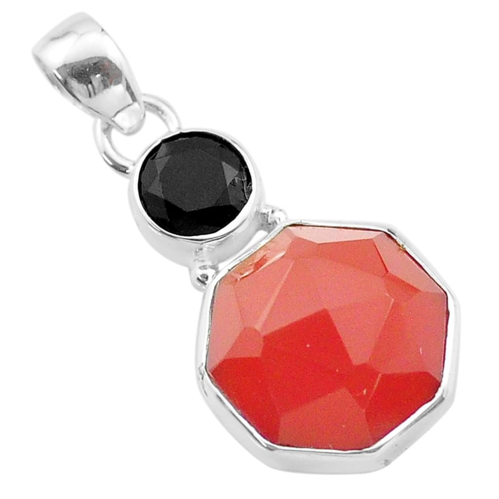 11.70cts halloween natural cornelian onyx 925 silver hexagon pendant t57824