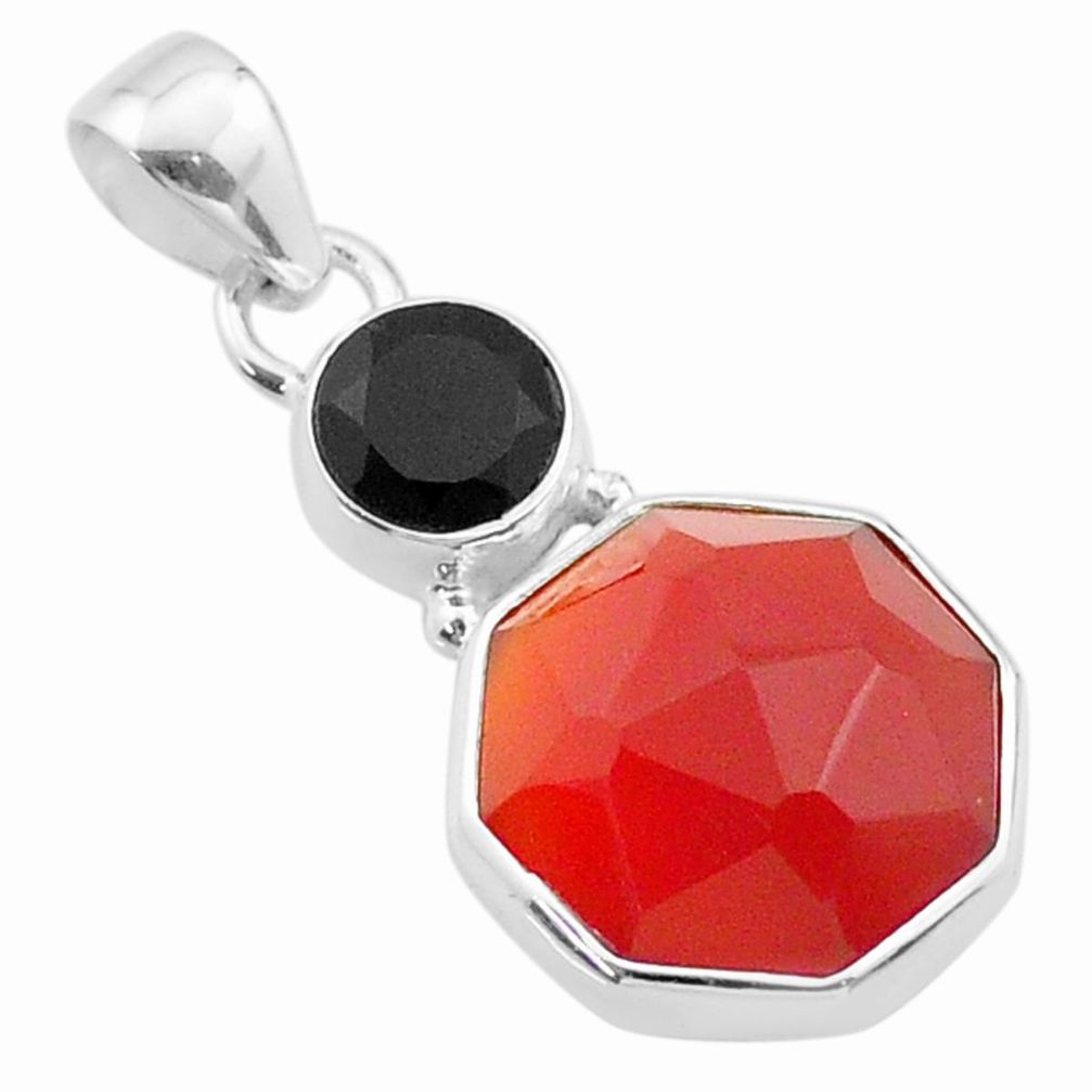 11.62cts halloween natural cornelian onyx 925 silver hexagon pendant t57844