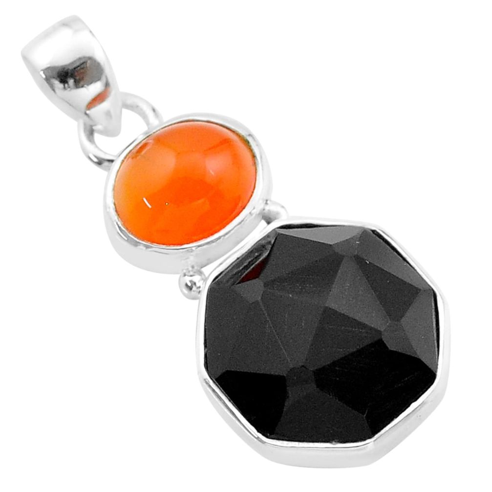 12.18cts halloween natural onyx cornelian 925 silver hexagon pendant t57840