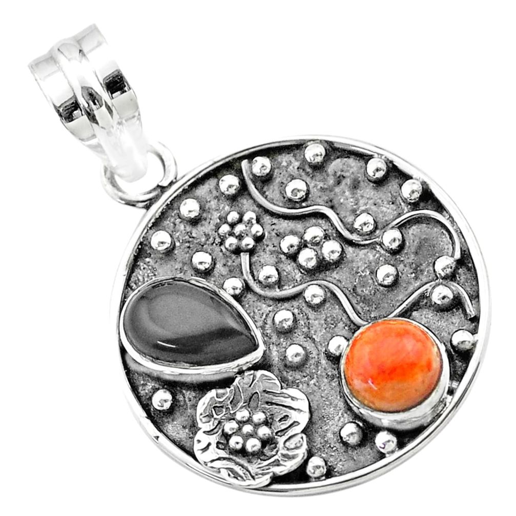 n natural onyx red sponge coral 925 silver flower pendant t57503