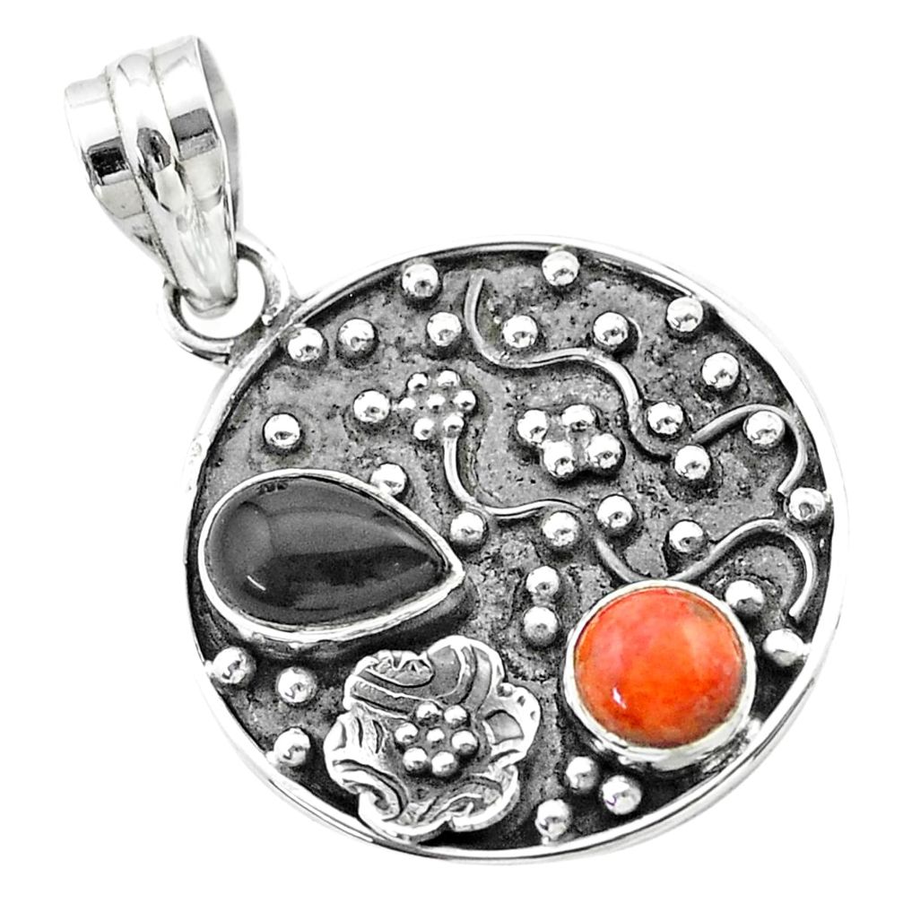 n natural onyx red sponge coral 925 silver flower pendant t57505