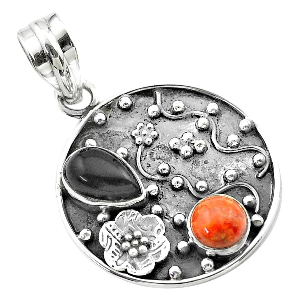3.68cts halloween natural onyx sponge coral 925 silver flower pendant t57515