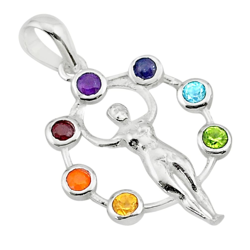 3.32cts heart balancing natural gems energy 925 silver chakra pendant t40447