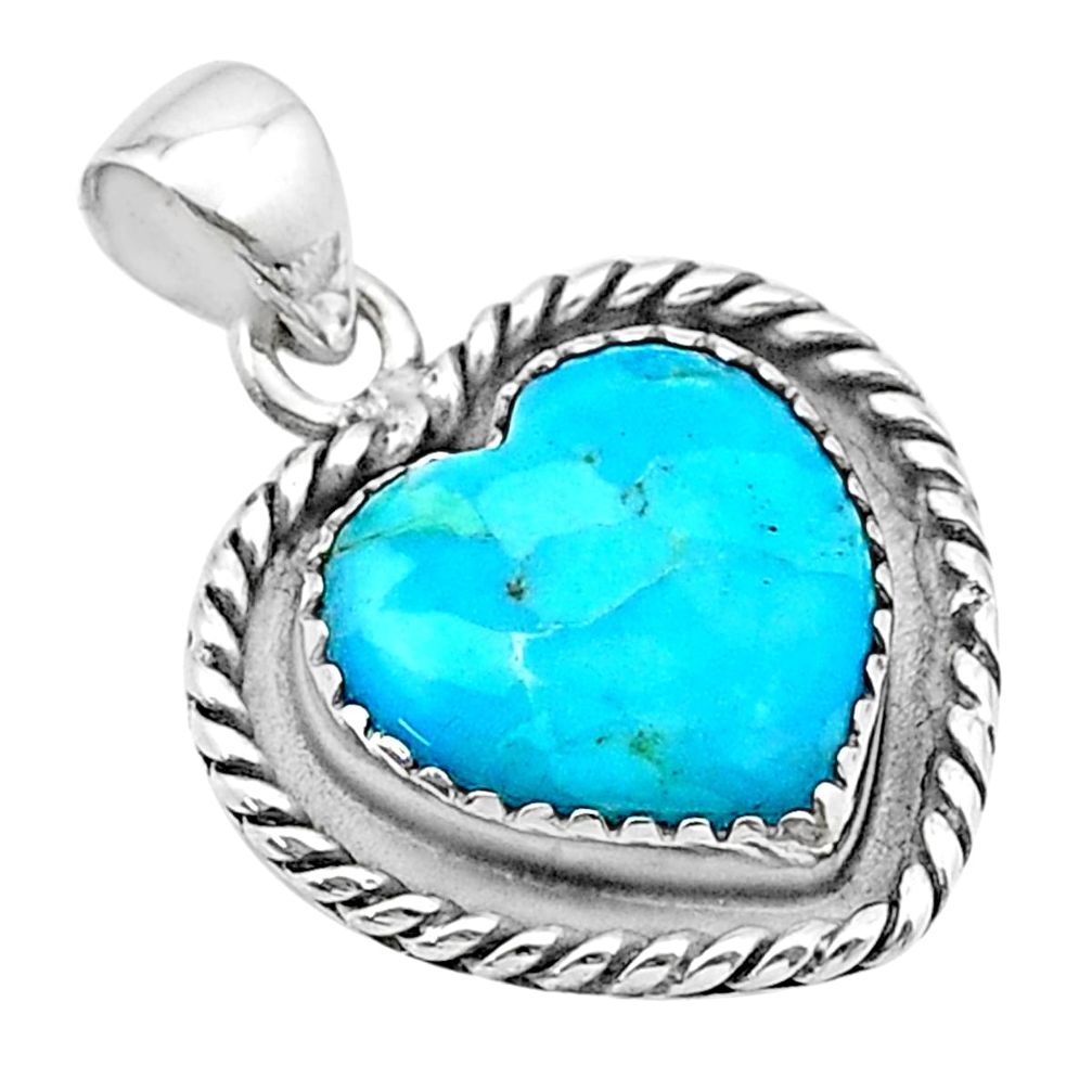 9.92cts heart blue arizona mohave turquoise 925 sterling silver pendant u38867