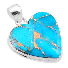 15.11cts heart blue copper turquoise 925 sterling silver pendant jewelry u39048