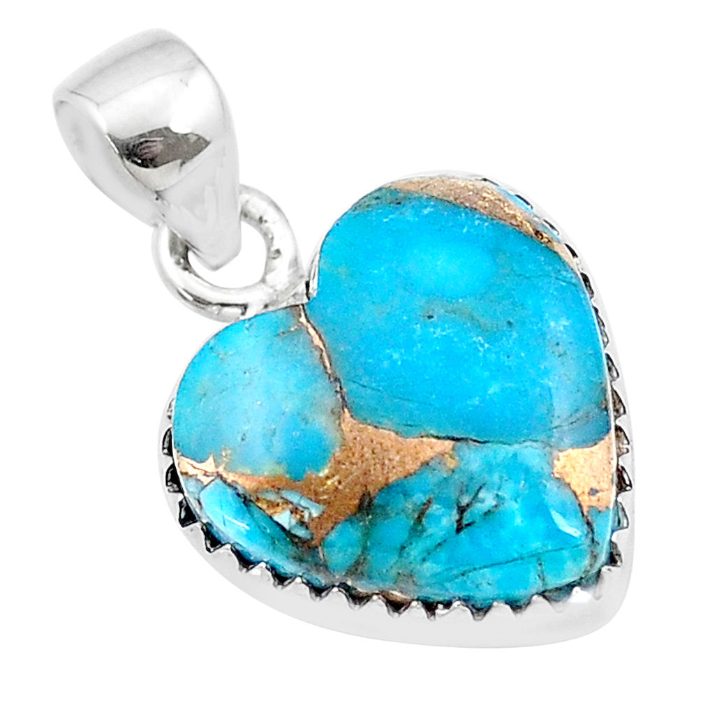 9.36cts heart blue copper turquoise 925 sterling silver pendant jewelry u39631