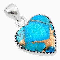 9.38cts heart blue copper turquoise 925 sterling silver pendant jewelry u39633