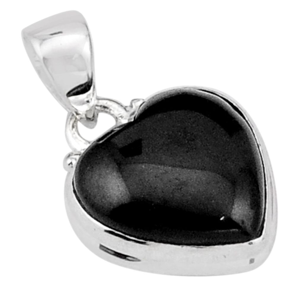 9.68cts heart natural black onyx 925 sterling silver pendant jewelry t94473