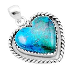 14.32cts heart natural blue chrysocolla 925 sterling silver pendant u38930