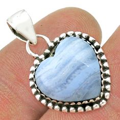9.37cts heart natural blue lace agate 925 sterling silver pendant jewelry u45538