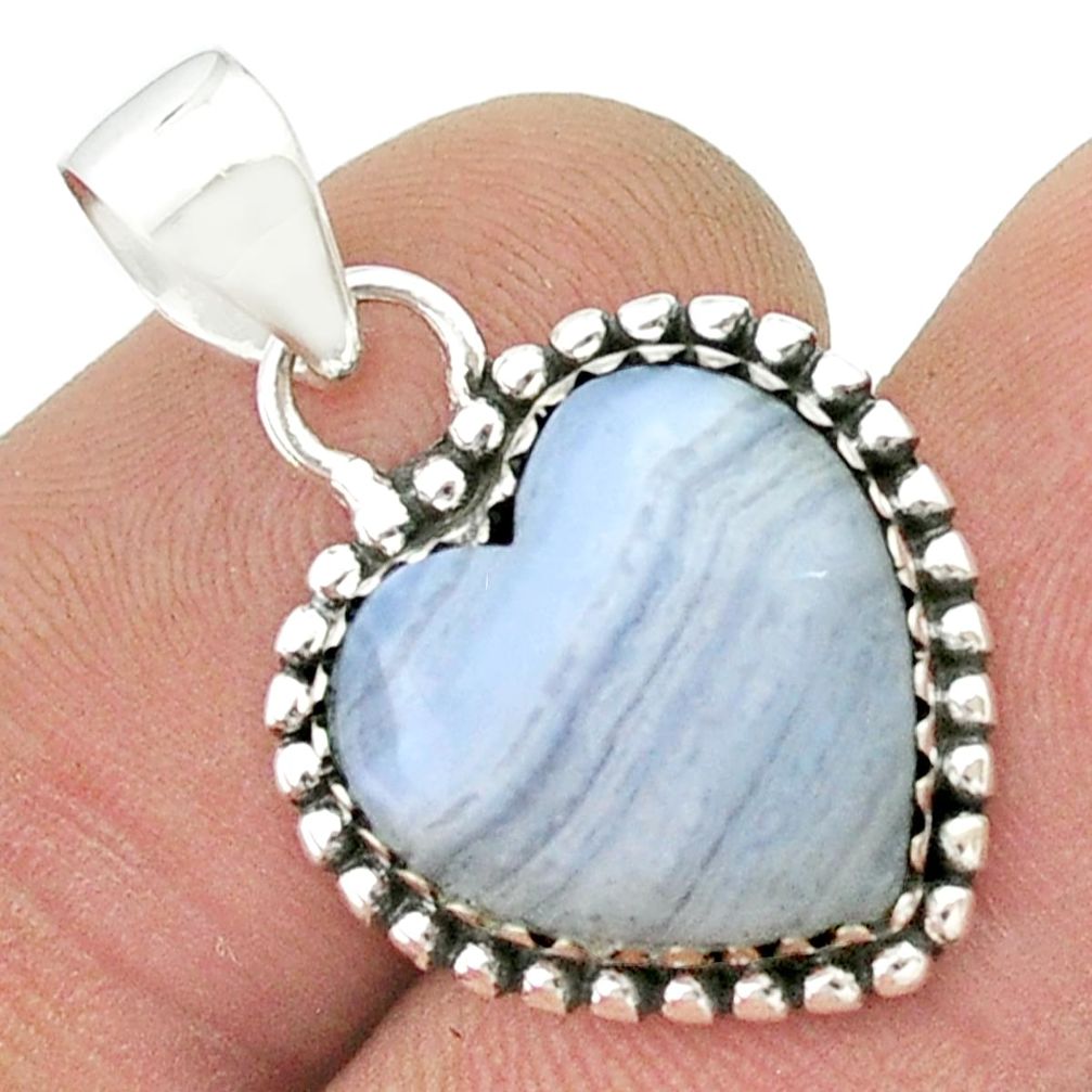 9.41cts heart natural blue lace agate 925 sterling silver pendant jewelry u45550