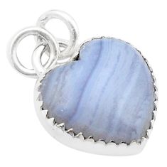 7.72cts heart natural blue lace agate 925 sterling silver pendant jewelry u46055