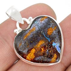 15.55cts heart natural brown boulder opal 925 sterling silver pendant u80890