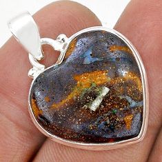 15.98cts heart natural brown boulder opal 925 sterling silver pendant u80891