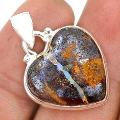 13.15cts heart natural brown boulder opal 925 sterling silver pendant u80899