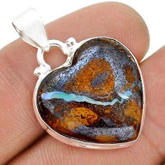 14.09cts heart natural brown boulder opal 925 sterling silver pendant u80913