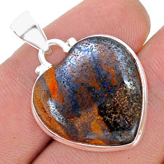17.95cts heart natural brown boulder opal 925 sterling silver pendant u80924