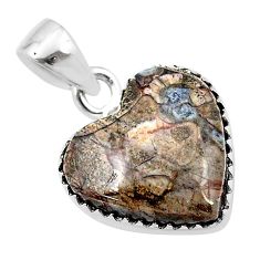 8.54cts heart natural brown mushroom rhyolite 925 sterling silver pendant u39232