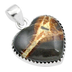 11.02cts heart natural brown septarian gonads 925 sterling silver pendant u39224