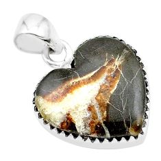 11.02cts heart natural brown septarian gonads 925 sterling silver pendant u39227