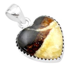 10.97cts heart natural brown septarian gonads 925 sterling silver pendant u39228