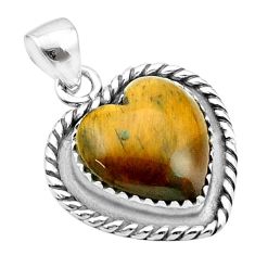 11.15cts heart natural brown tiger's eye 925 sterling silver pendant u38889
