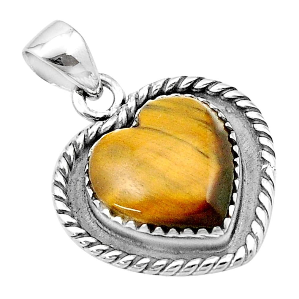 10.96cts heart natural brown tiger's eye 925 sterling silver pendant u38912