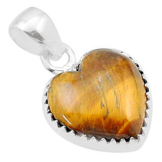 8.42cts heart natural brown tiger's eye 925 sterling silver pendant u39211