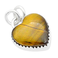 8.70cts heart natural brown tiger's eye 925 sterling silver pendant u69584