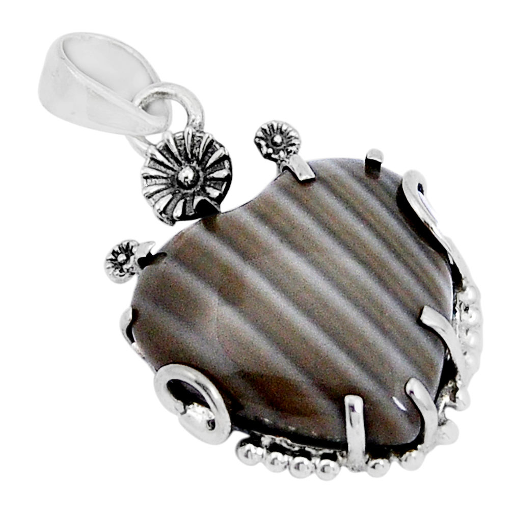 17.91cts heart natural grey striped flint ohio 925 sterling silver pendant y4989