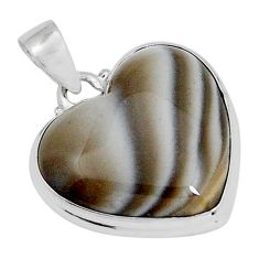 16.39cts heart natural grey striped flint ohio 925 sterling silver pendant y4990