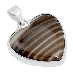 16.03cts heart natural grey striped flint ohio 925 sterling silver pendant y4995