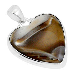 17.40cts heart natural grey striped flint ohio 925 sterling silver pendant y4996