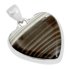 15.91cts heart natural grey striped flint ohio 925 sterling silver pendant y4998