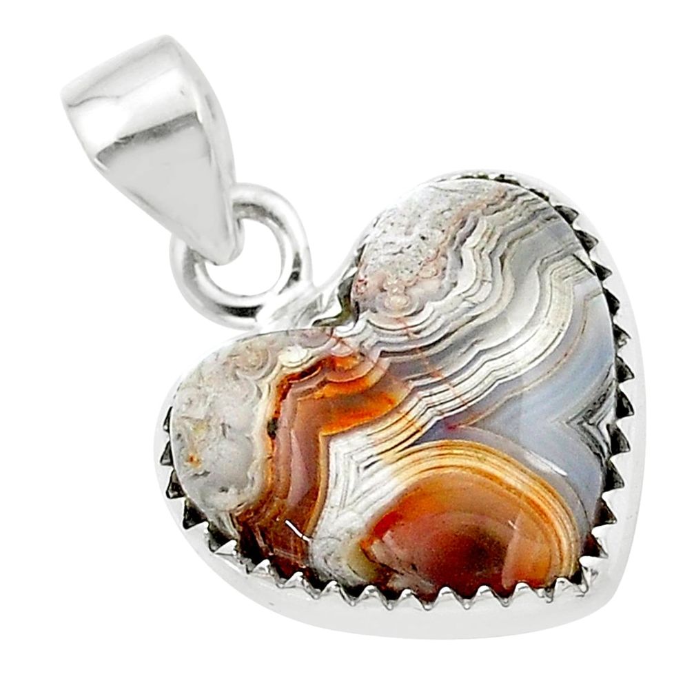 9.65cts heart natural mexican laguna lace agate 925 silver pendant u39230