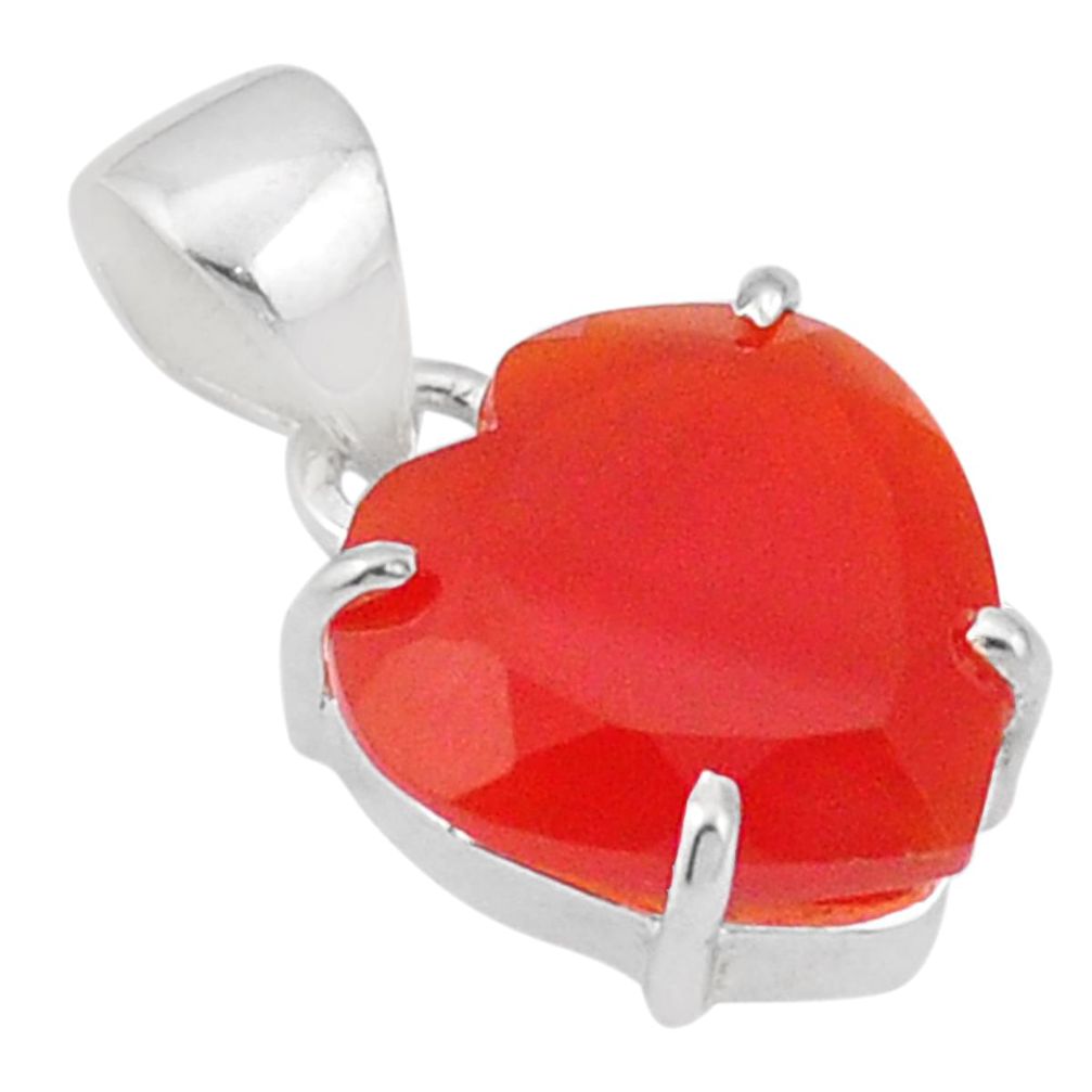 7.67cts heart natural orange cornelian (carnelian) 925 silver pendant u1229