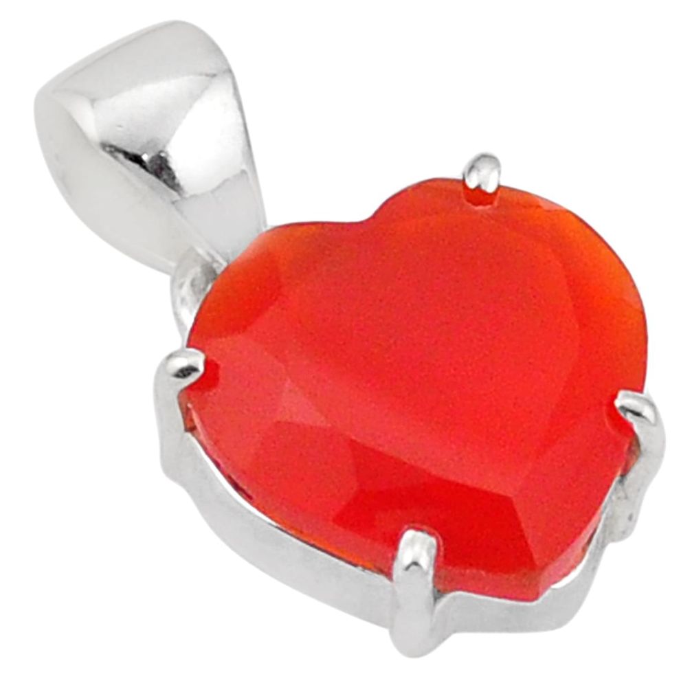 7.20cts heart natural orange cornelian (carnelian) 925 silver pendant u1230