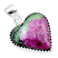 13.93cts heart natural pink ruby zoisite 925 sterling silver pendant u39236