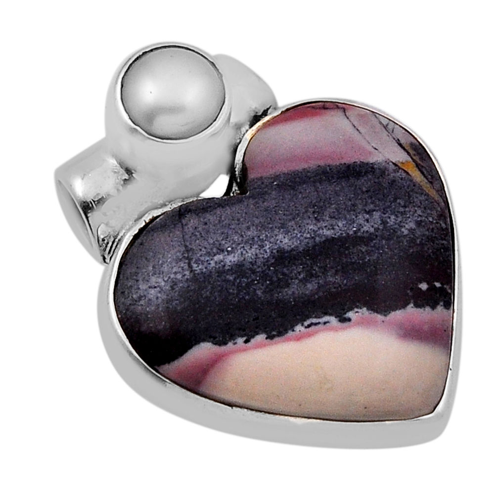10.63cts heart natural porcelain jasper (sci fi) pearl 925 silver pendant n29147