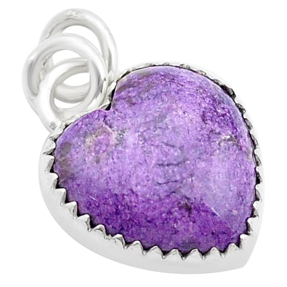 6.71cts heart natural purple purpurite stichtite 925 silver pendant u46027