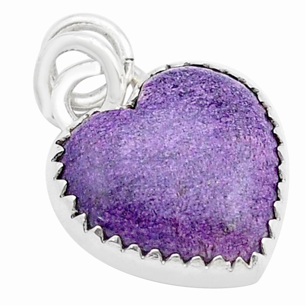 8.82cts heart natural purple purpurite stichtite 925 silver pendant u46028