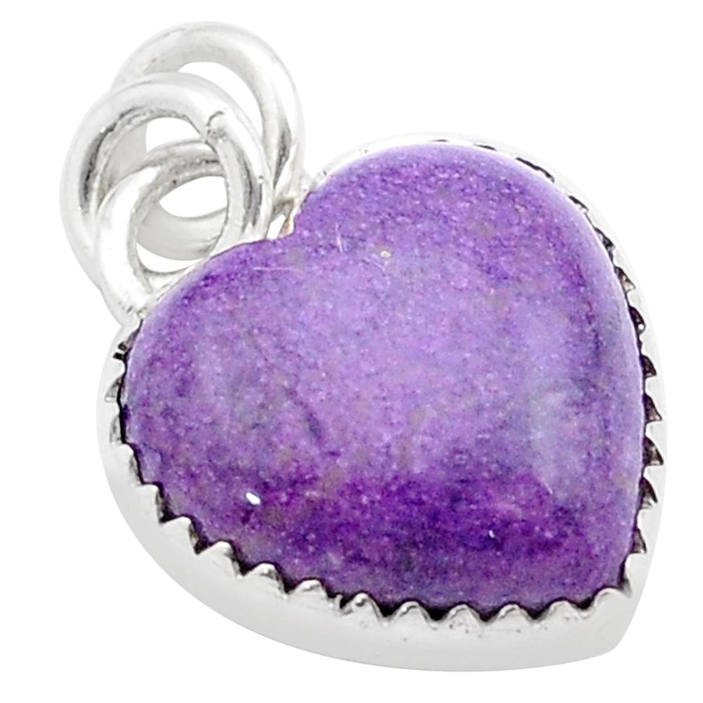 6.53cts heart natural purple purpurite stichtite 925 silver pendant u46032