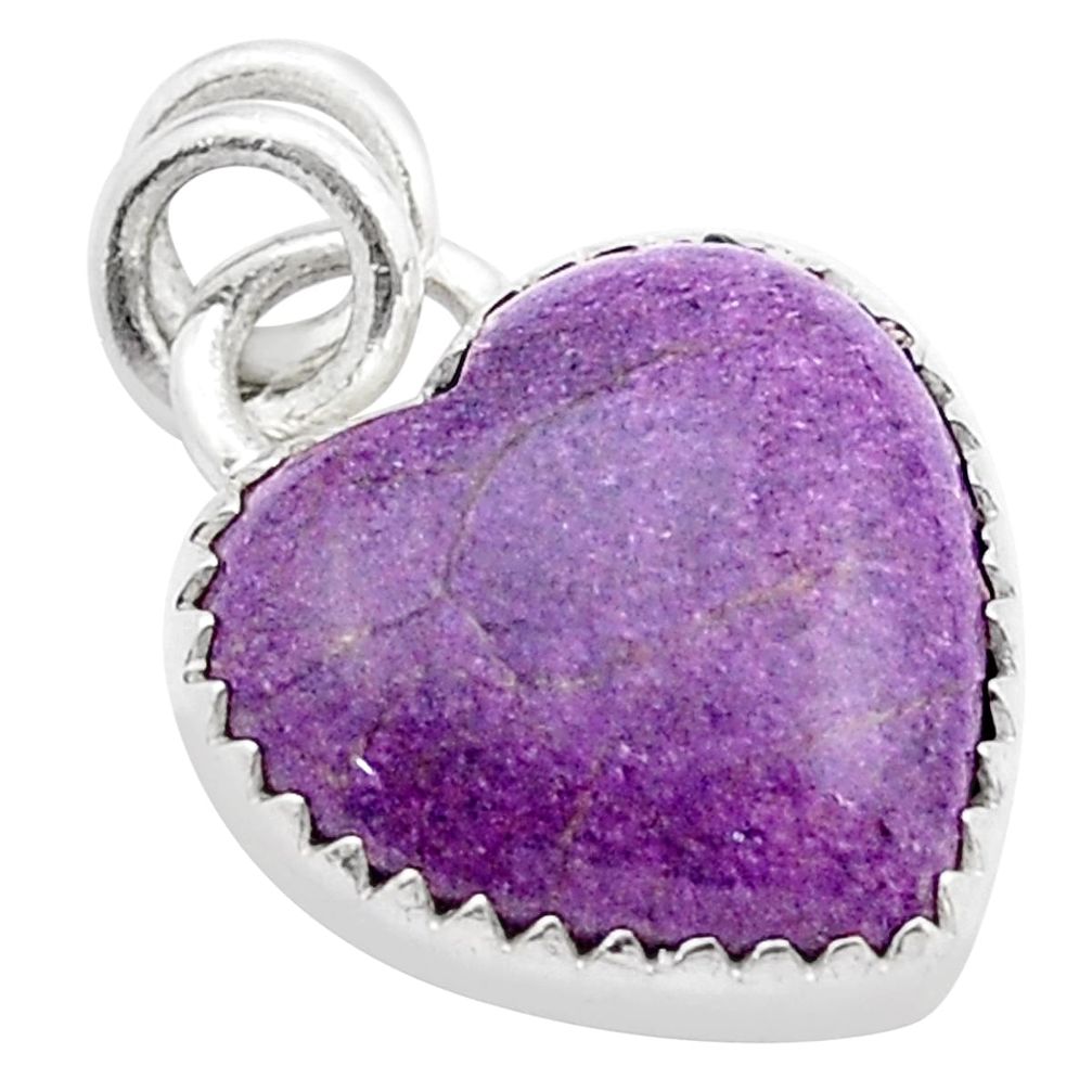 6.51cts heart natural purple purpurite stichtite 925 silver pendant u46035